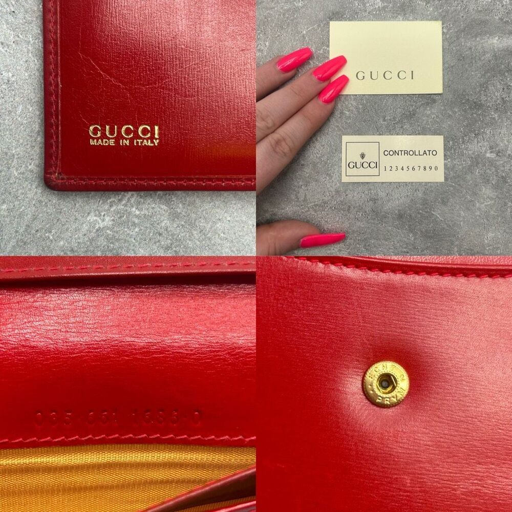 GUCCI Horseshoe Red Long Bifold Wallet Gold Metal Credit Card Luxury - Picture 11 of 14